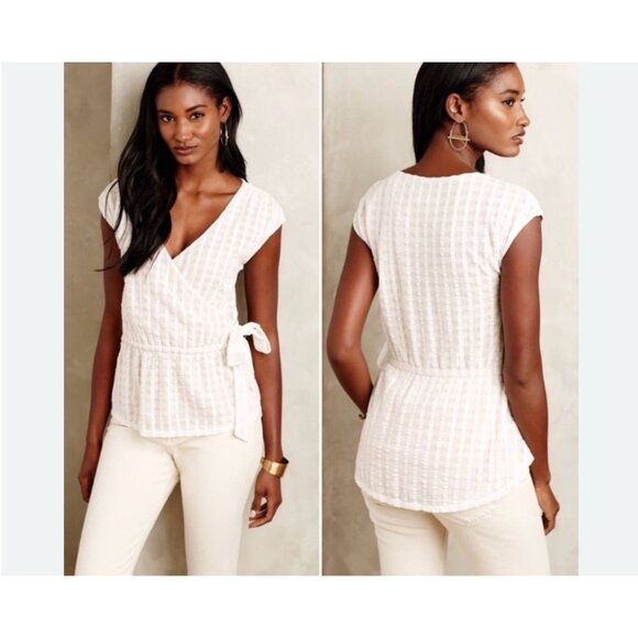 Anthropologie Malpelo Wrap Top Blouse by Deletta Women's Size Small Ecru Cream C - Picture 1 of 8